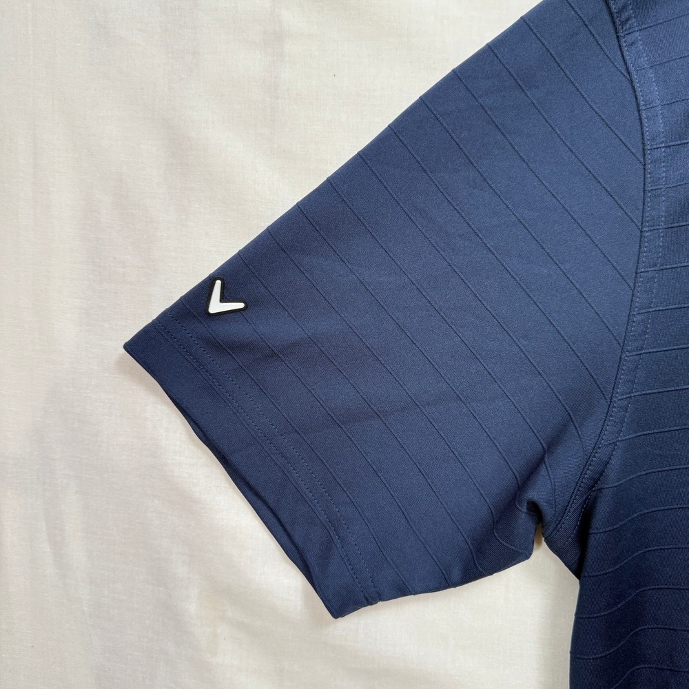 Callaway Polo Shirt Mens XXL Navy Blue Opti-Dri Textured Stripe Tipped Collar - Picture 8 of 10